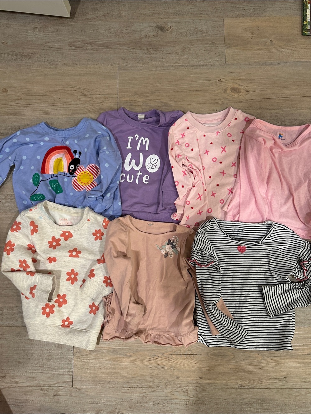 Carter's Girls Long-Sleeve Tops Bundle - Purple, Pink, Blue, Cream, Black